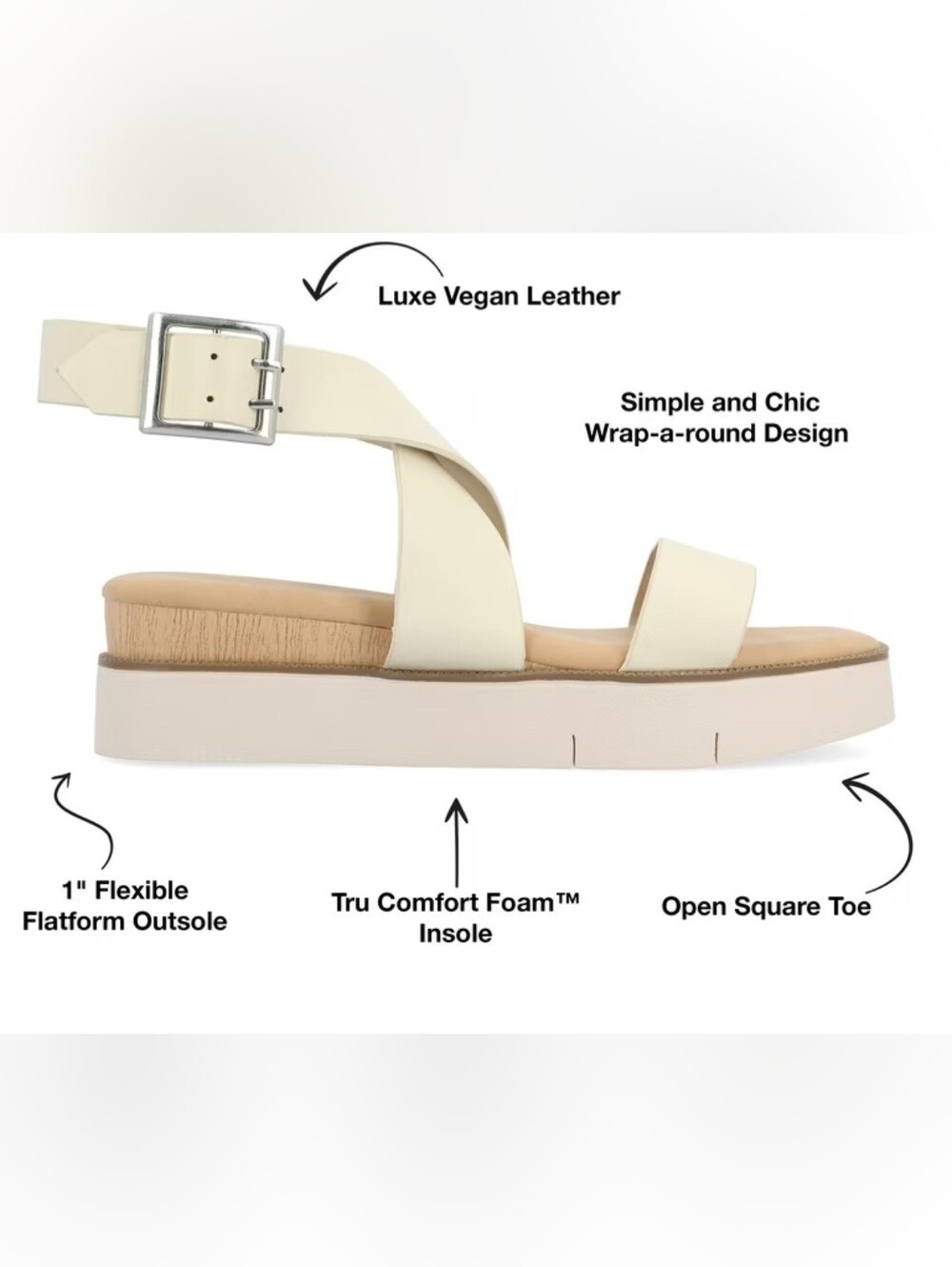 Journee Collection Cream Cross-Strap Platform Sandals Size:8 - Picture 2 of 11